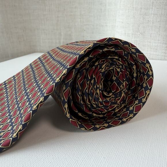 Vintage Brooks Brothers Makers Tie All Silk USA Geometric Red Gold Navy 80s-90s - Picture 4 of 16